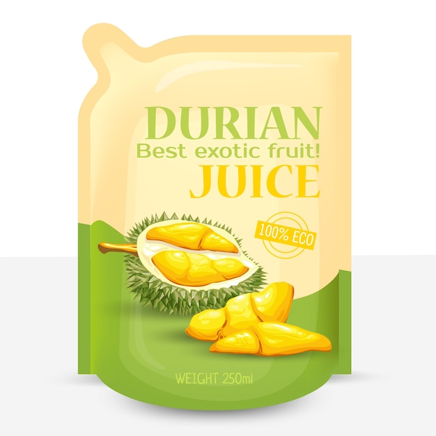 Vector gratuito el embalaje para el jugo de durian exótico,