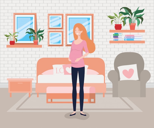 Vector gratuito embarazo hermosa mujer en la escena del dormitorio