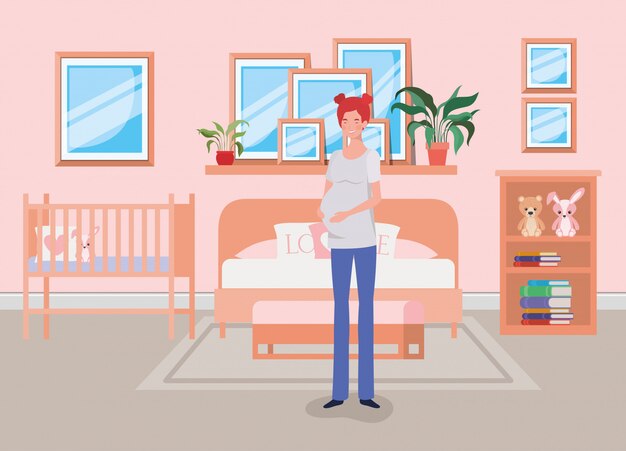 Embarazo hermosa mujer en la escena del dormitorio
