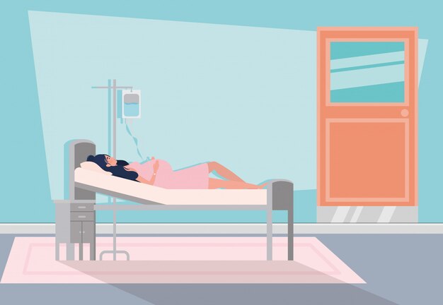Embarazo mujer en cuarto de hospital