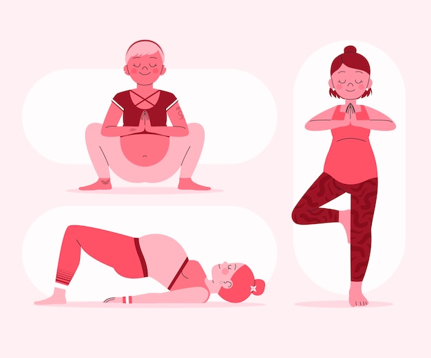 Vector gratuito embarazo yoga set diseño plano