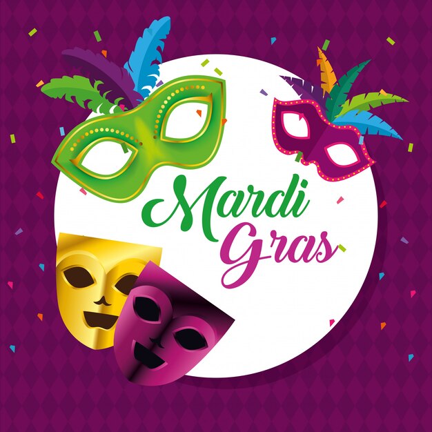 Emblema circular con máscaras para la celebración del mardi gras