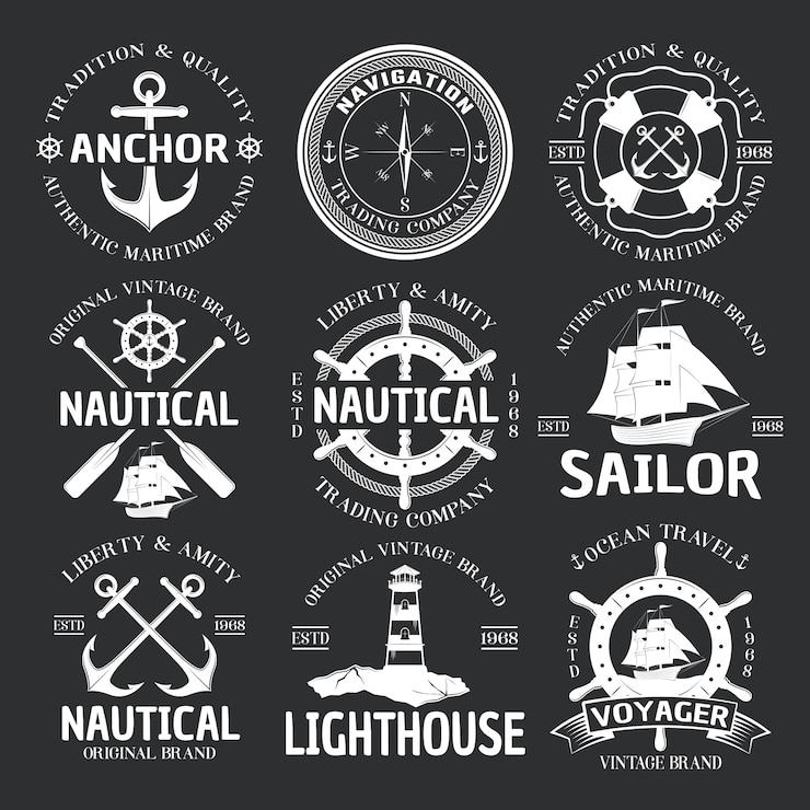 Vector gratuito emblema náutico en negro