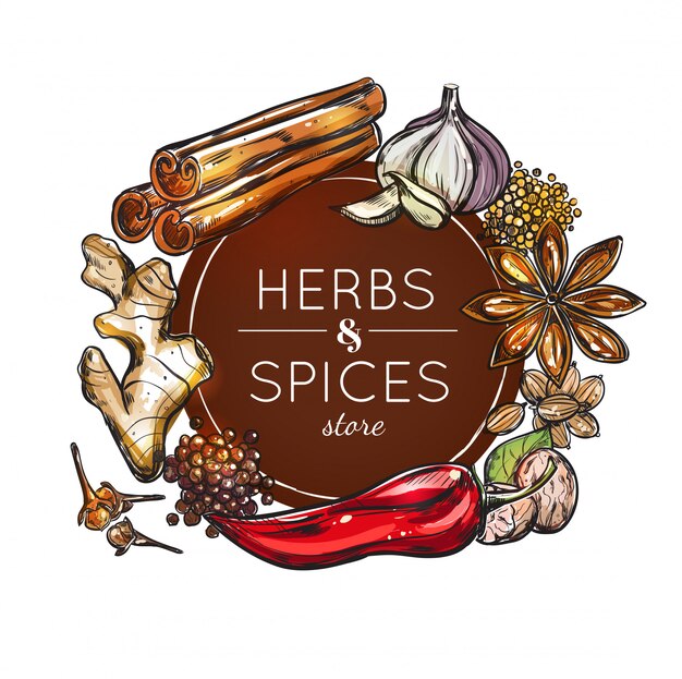 Emblema de tienda de especias y hierbas