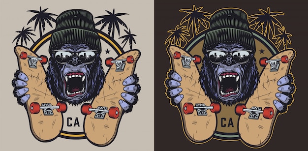 Emblema vintage colorido skateboarding