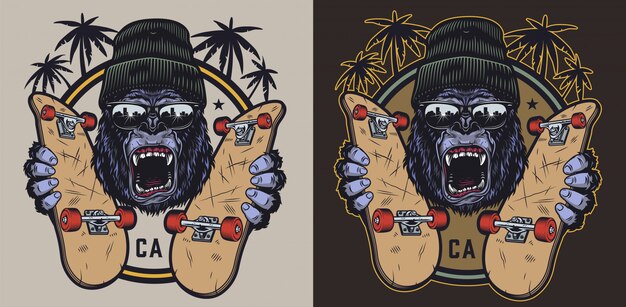 Emblema vintage colorido skateboarding