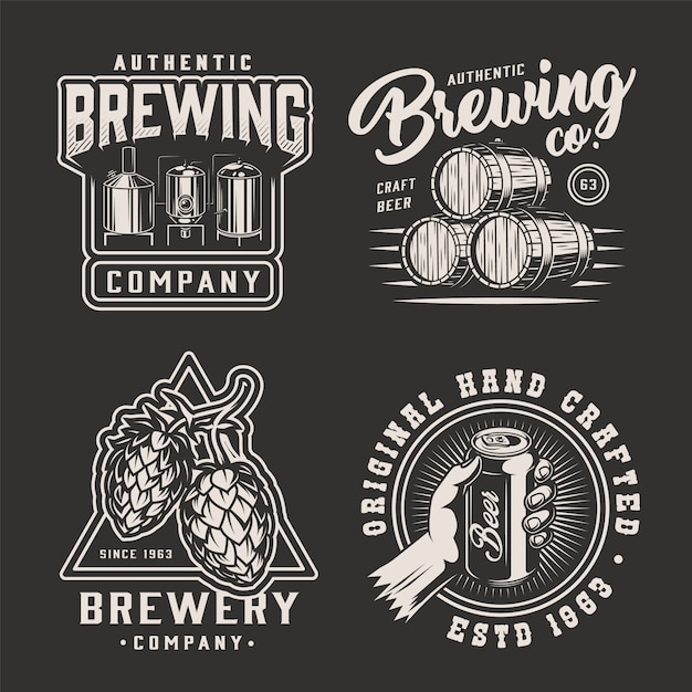 Emblemas de cervecería monocromática vintage