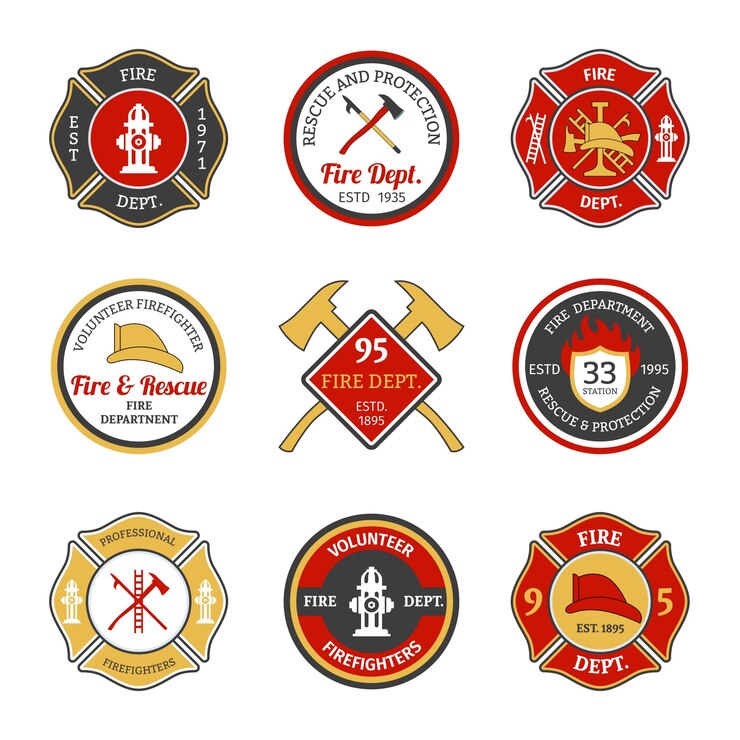 Vector gratuito emblemas de los departamentos de bomberos