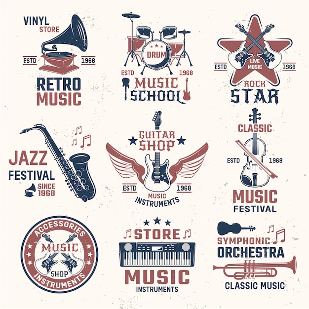 Vector gratuito emblemas de estilo retro de música