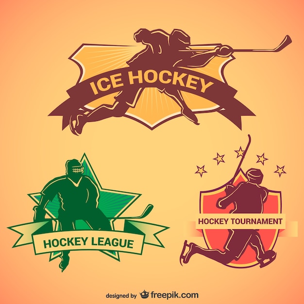 Vector gratuito emblemas de hockey retro