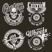 Vector gratuito emblemas de motocicletas personalizados monocromos