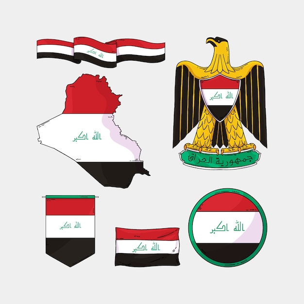 Vector gratuito emblemas nacionales del conflicto de irak dibujados a mano