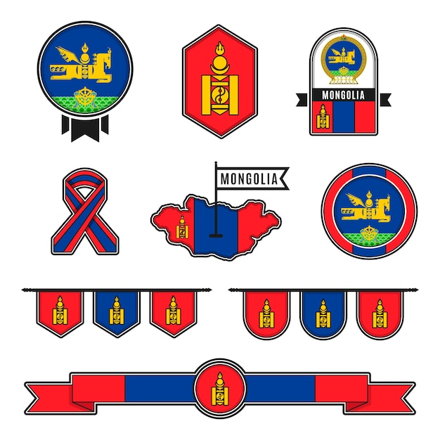 Vector gratuito emblemas nacionales de mongolia de diseño plano