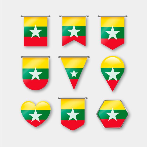 Emblemas nacionales de myanmar de diseño plano dibujado a mano