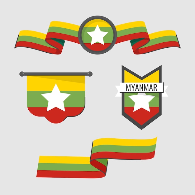 Emblemas nacionales de myanmar de diseño plano dibujado a mano