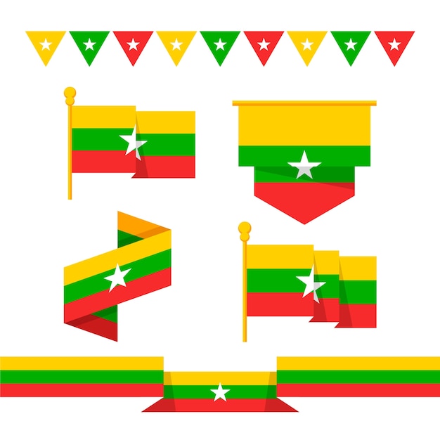 Emblemas nacionales de myanmar de diseño plano dibujado a mano
