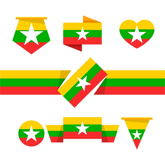 Emblemas nacionales de myanmar de diseño plano dibujado a mano