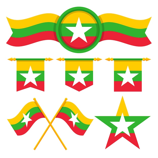 Vector gratuito emblemas nacionales de myanmar de diseño plano dibujado a mano