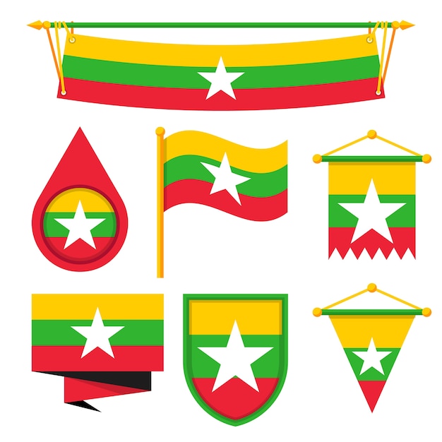 Vector gratuito emblemas nacionales de myanmar de diseño plano dibujado a mano