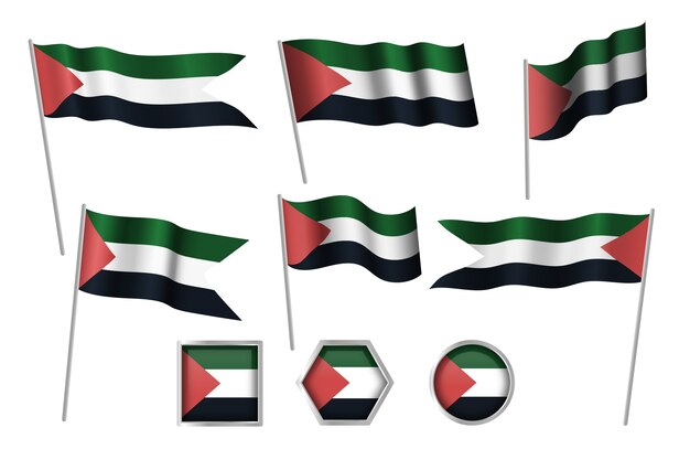 Emblemas nacionales de palestina de diseño plano dibujado a mano