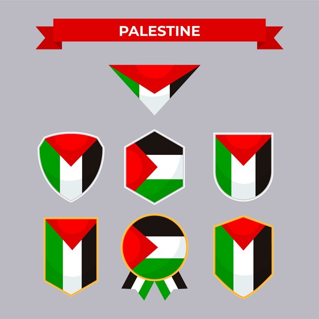 Emblemas nacionales de palestina de diseño plano dibujado a mano