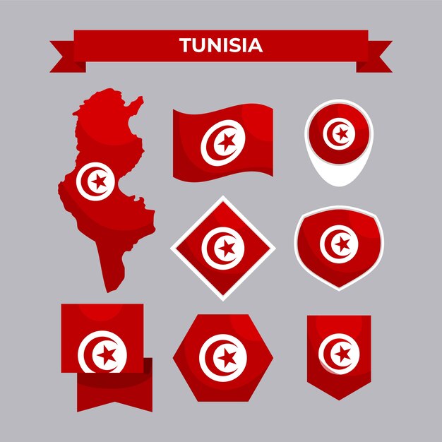 Emblemas nacionales de túnez de diseño plano dibujado a mano