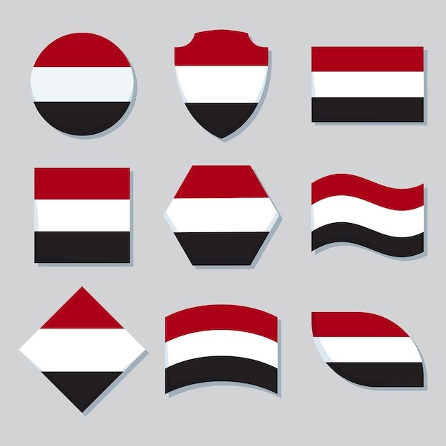 Emblemas nacionales de yemen de diseño plano dibujado a mano