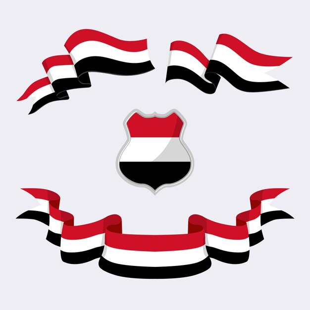 Emblemas nacionales de yemen de diseño plano dibujado a mano