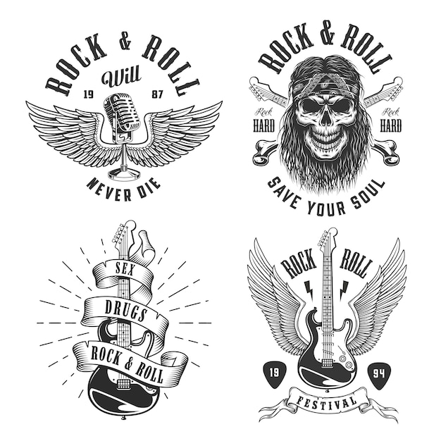 Vector gratuito emblemas de rock and roll