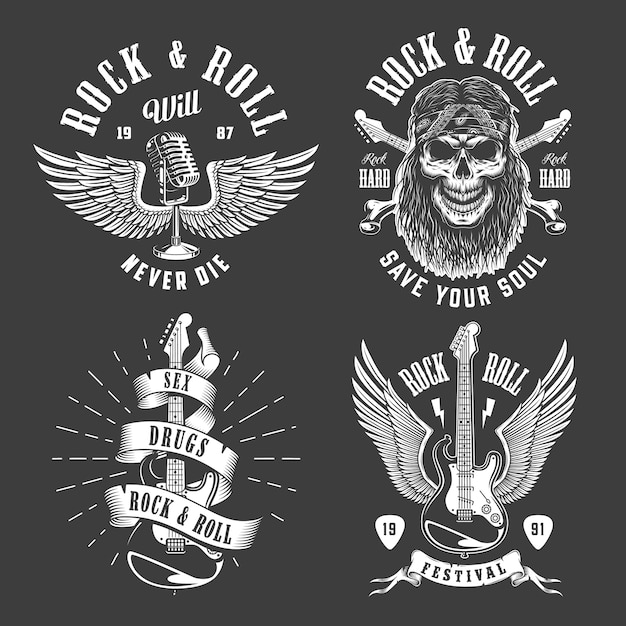 Vector gratuito emblemas de rock and roll