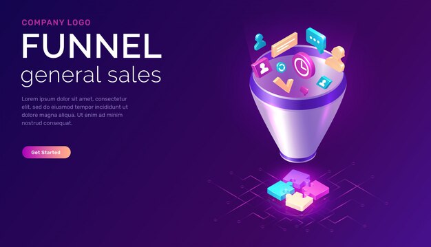 Embudo de ventas, concepto isométrico