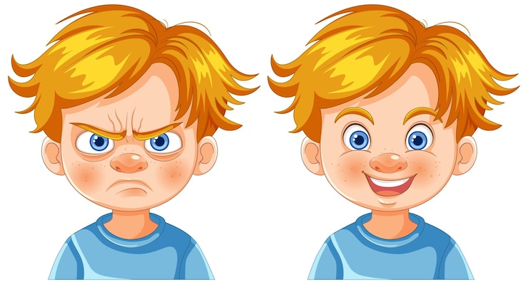 Vector gratuito las emociones expresadas rostros enojados y felices