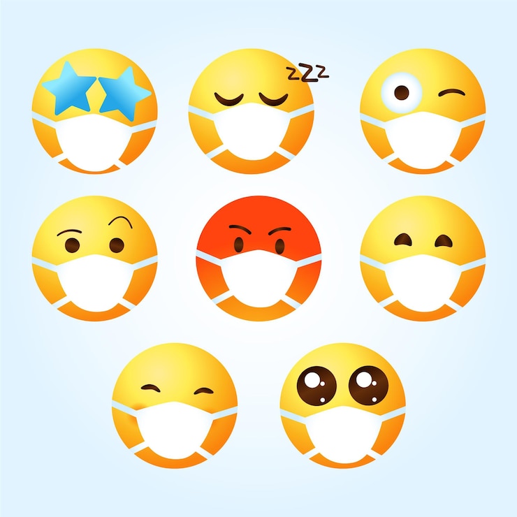 Vector gratuito emoji degradado con colección de mascarillas