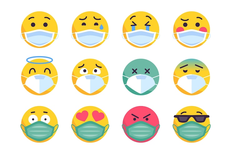 Vector gratuito emoji con paquete de mascarilla