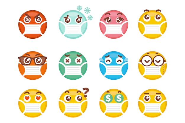 Vector gratuito emoji con paquete de mascarilla