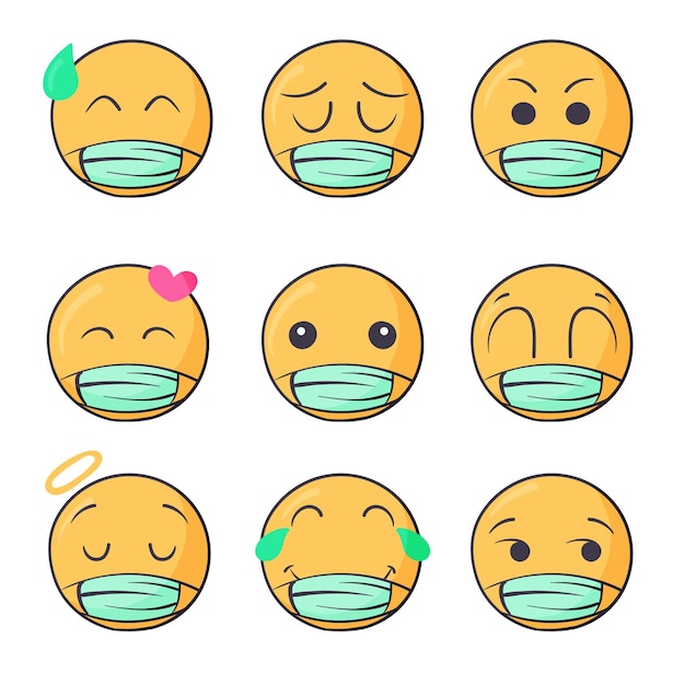 Emojis dibujados a mano con mascarilla