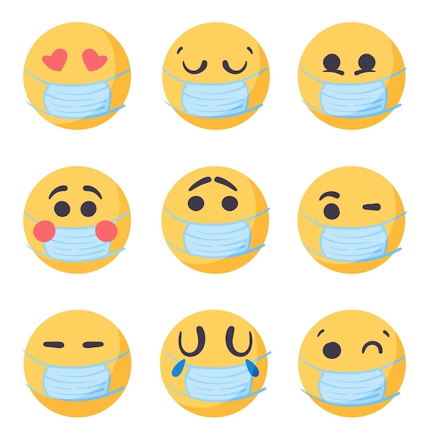 Emojis dibujados a mano con mascarilla