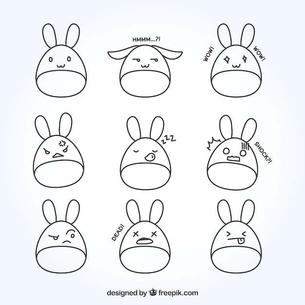 Emoticonos de conejitos dibujados a mano