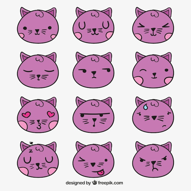 Emoticonos de gato dibujado a mano