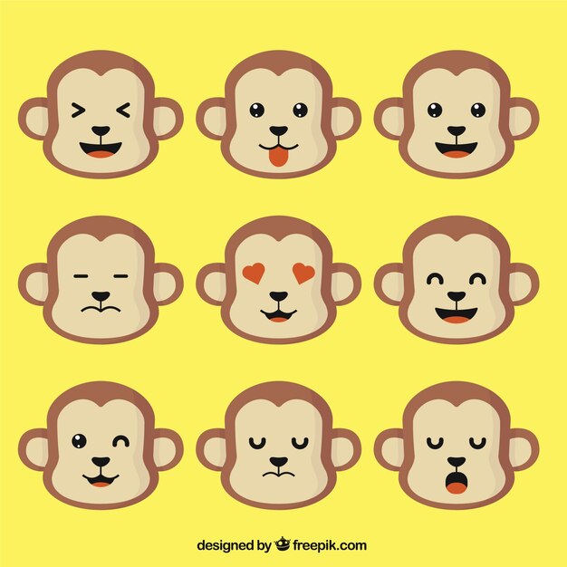 Emoticonos de mono en diseño plano