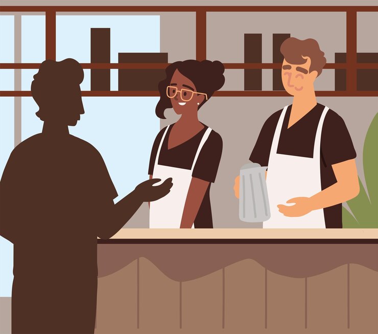 Vector gratuito empleados restaurante y cliente.