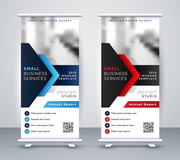 Empresa moderna rollup standee banner en color azul y rojo