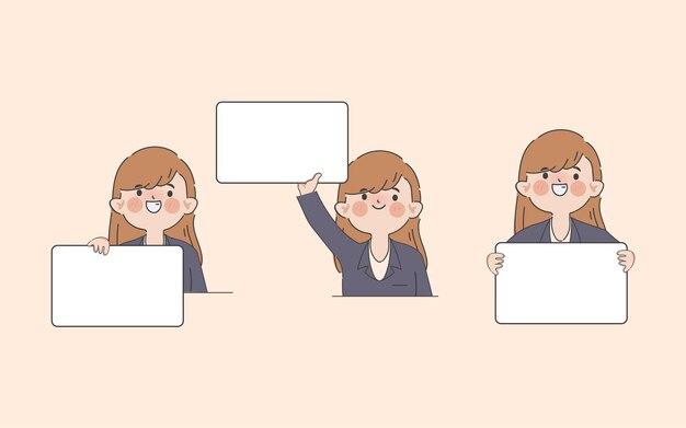 Empresaria dibujada a mano con un personaje de gesto de clipart de cartel blanco