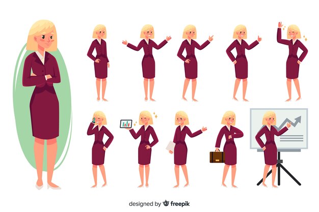 Empresaria con diferentes posturas