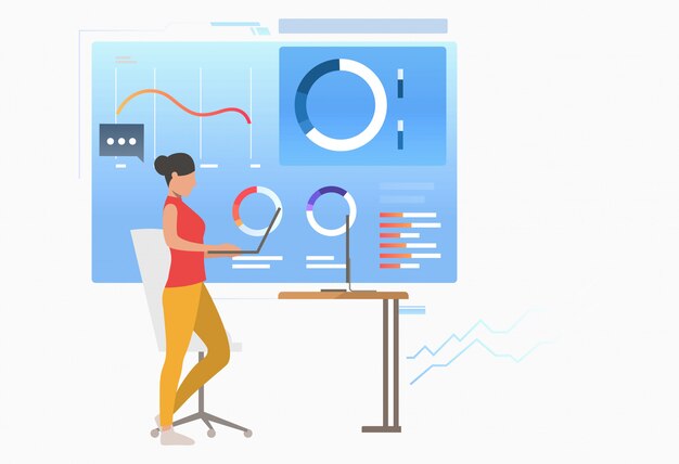 Empresaria que analiza diagramas de datos comerciales