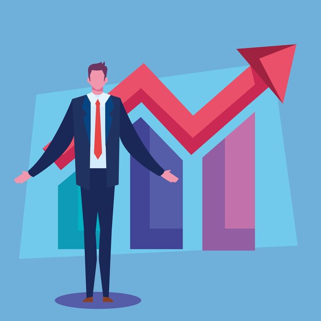 Empresario con barras infográficas
