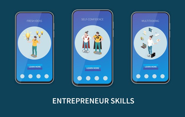 Empresario y composición isométrica de negocios con ideas frescas símbolos ilustración vectorial aislado