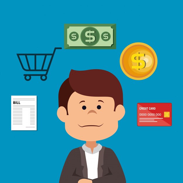 empresario con guardar iconos de dinero
