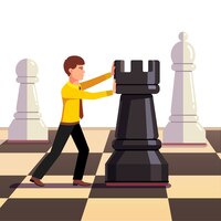 Vector gratuito empresario haciendo movimiento en un tablero de ajedrez de negocios
