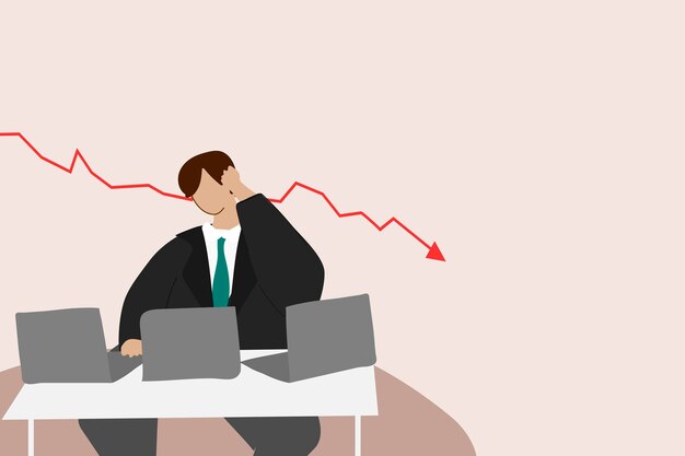 Empresario sintiéndose deprimido por la crisis económica causada por el vector coronavirus